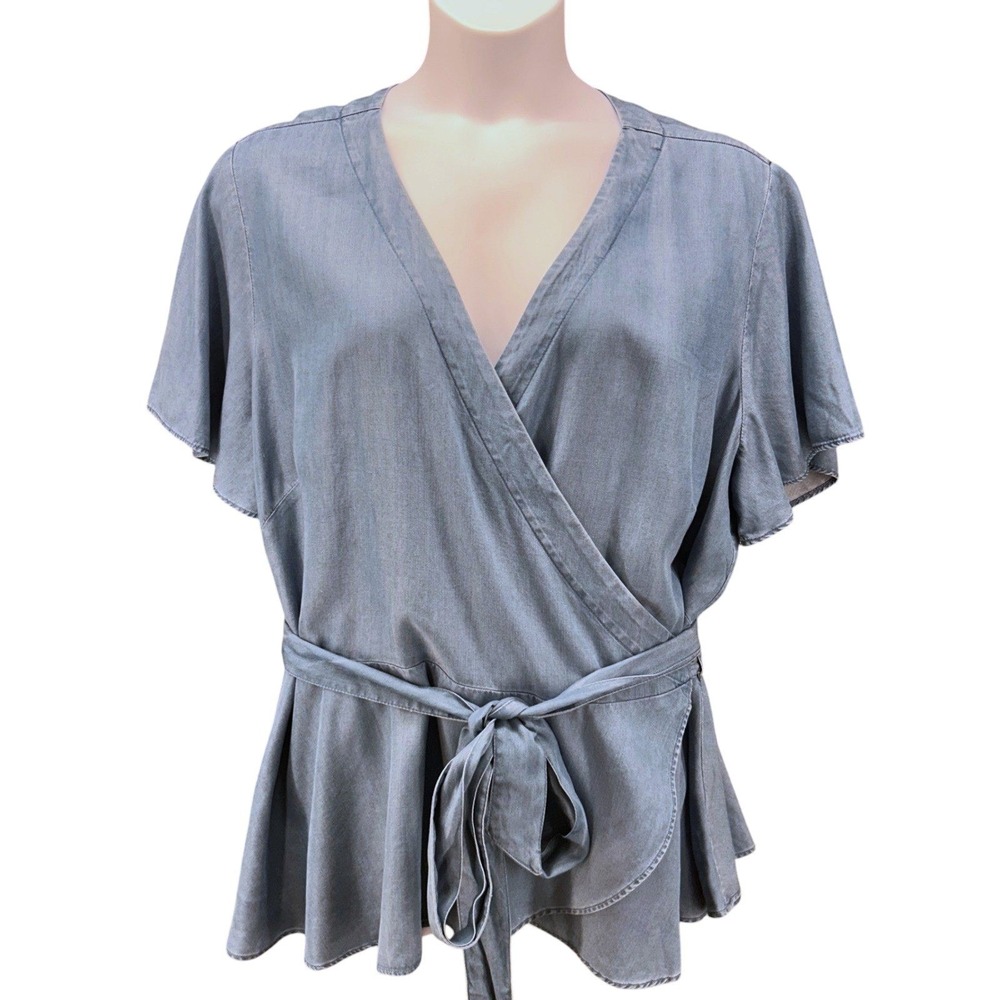 Loft Chambray Wrap‎ Blouse Blue 24